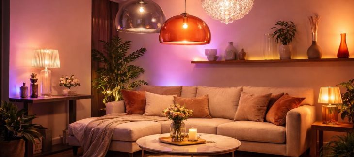 apportez une touche moderne et chaleureuse à votre salon grâce aux luminaires design kartell associés aux éclairages connectés philips hue pour une ambiance cosy et personnalisée.