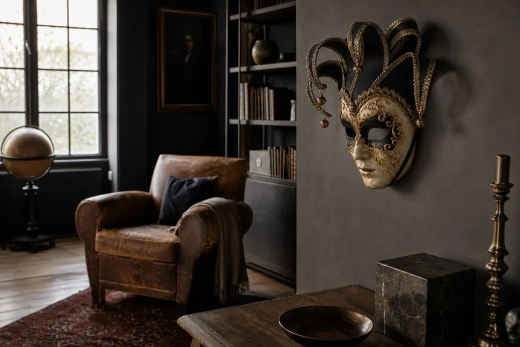 Ces intérieurs masculins où le masque vénitien vole la vedette